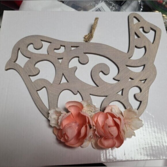 Wooden Lasercut Filigree Floral Bird Hanging Wood Sign Spring Bird Decor - Picture 2 of 3